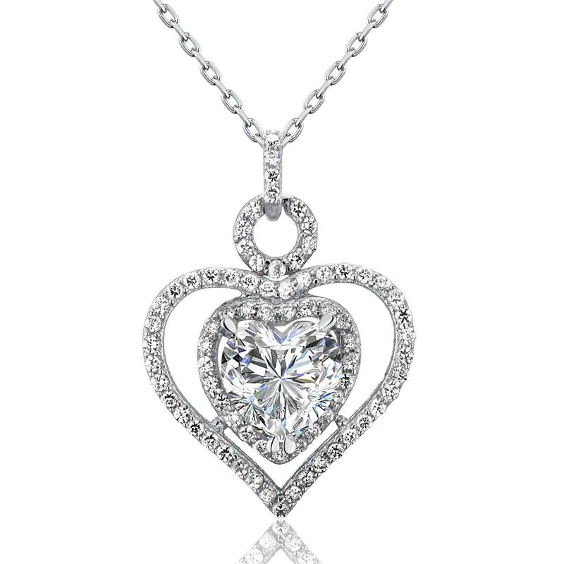 3 Carat Created Diamond Silver Heart Pendant Necklace