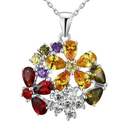 Multi-Color Created Topaz Flower Pendant Necklace
