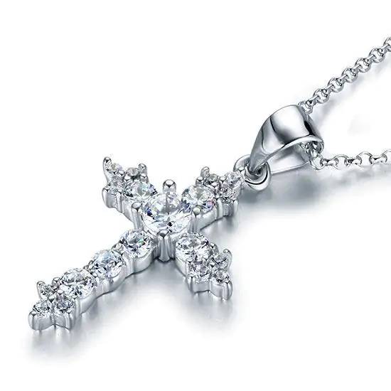 Round Cut Created Diamond Cross Pendant Necklace - Image 3