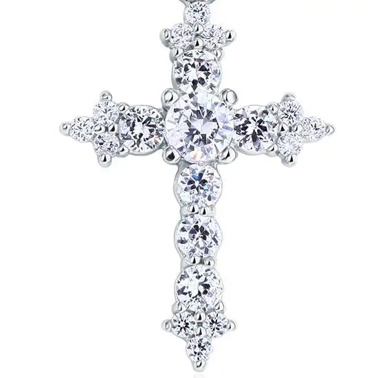 Round Cut Created Diamond Cross Pendant Necklace - Image 4