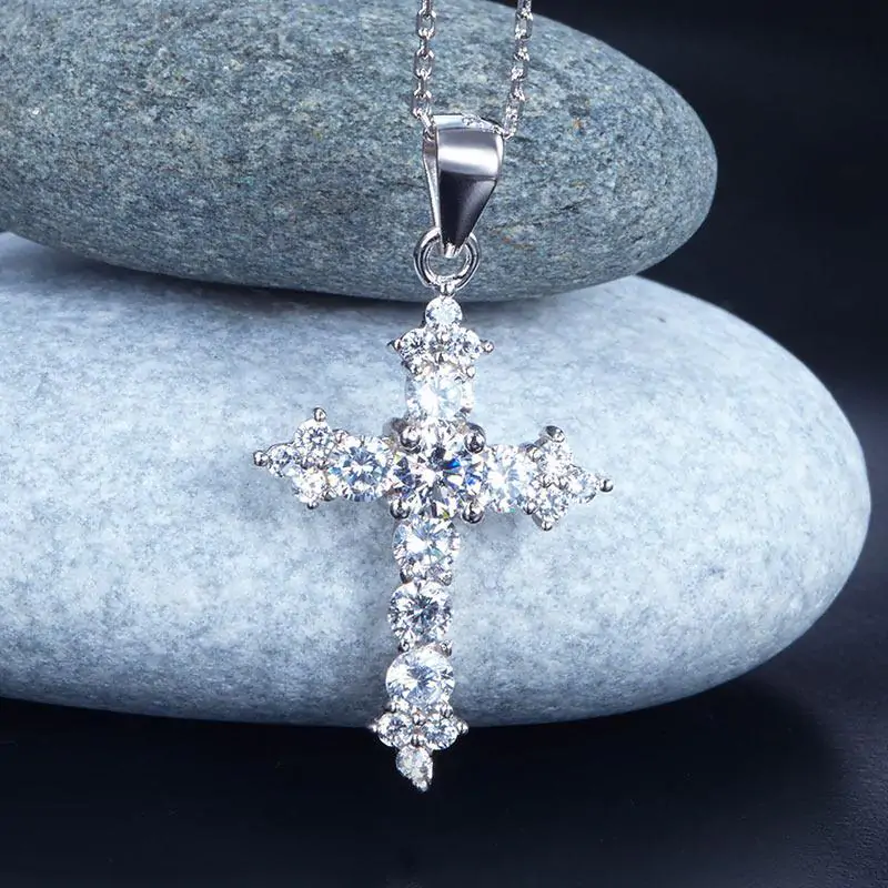 Round Cut Created Diamond Cross Pendant Necklace - Image 5