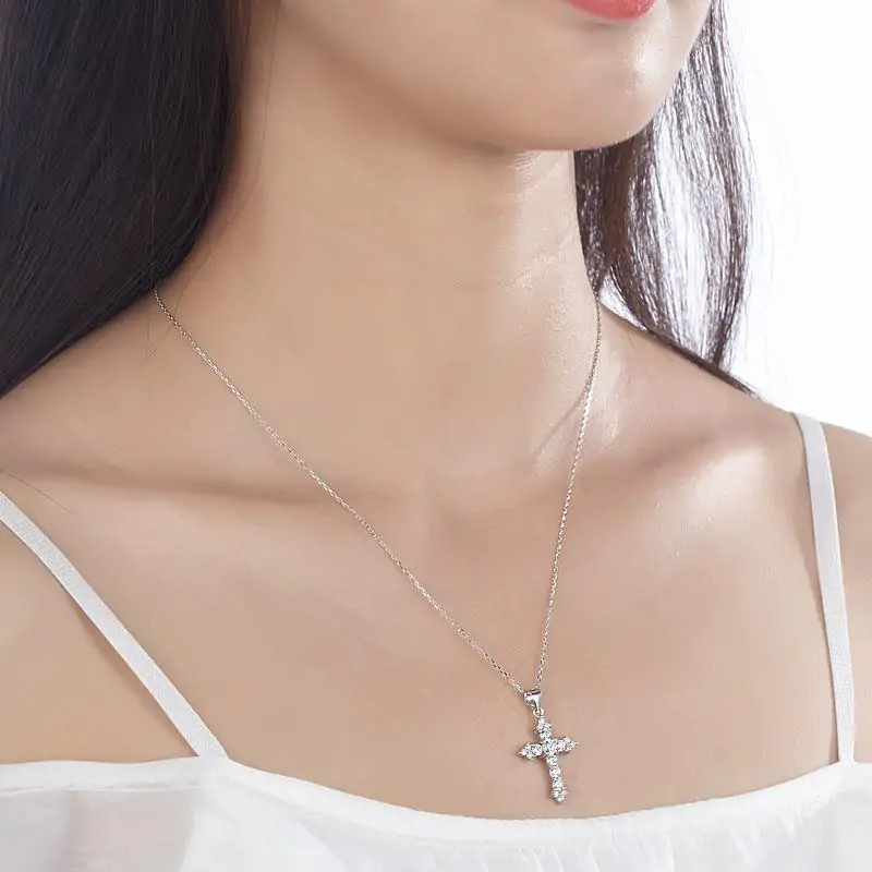 Round Cut Created Diamond Cross Pendant Necklace - Image 2