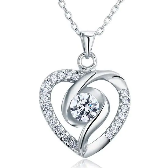 Created Diamond Heart Silver Pendant Necklace