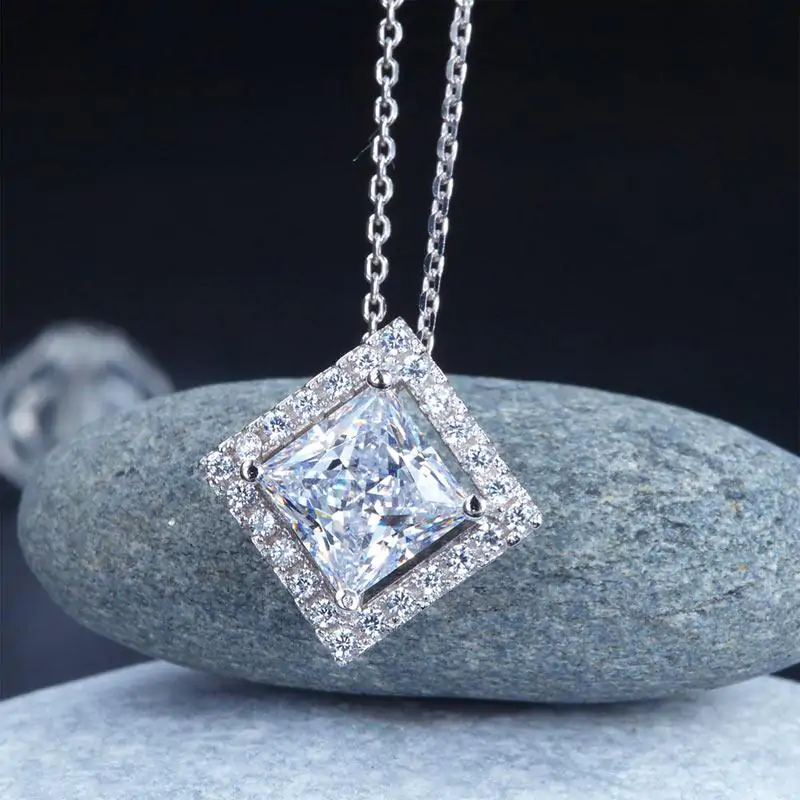 1.5 Carat Princess Cut Created Diamond Pendant Necklace - Image 5