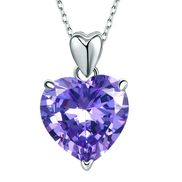 Heart Pendant Necklace 5 Carat Purple