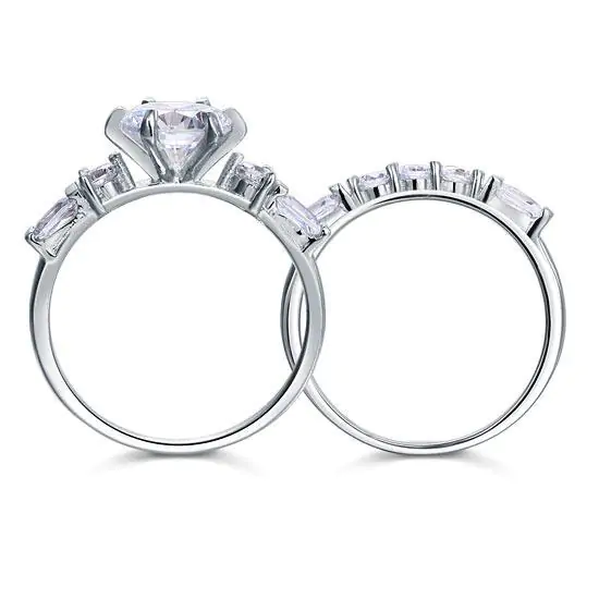 Vintage Style 2 Carat Created Diamond Solid Sterling Silver 2-Pc - Image 3
