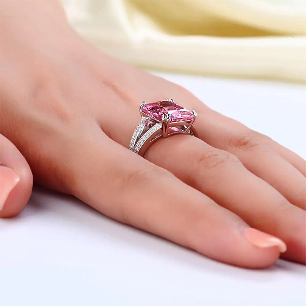6 Carat Pink Created Diamond Radiant Cut Ring - Image 5