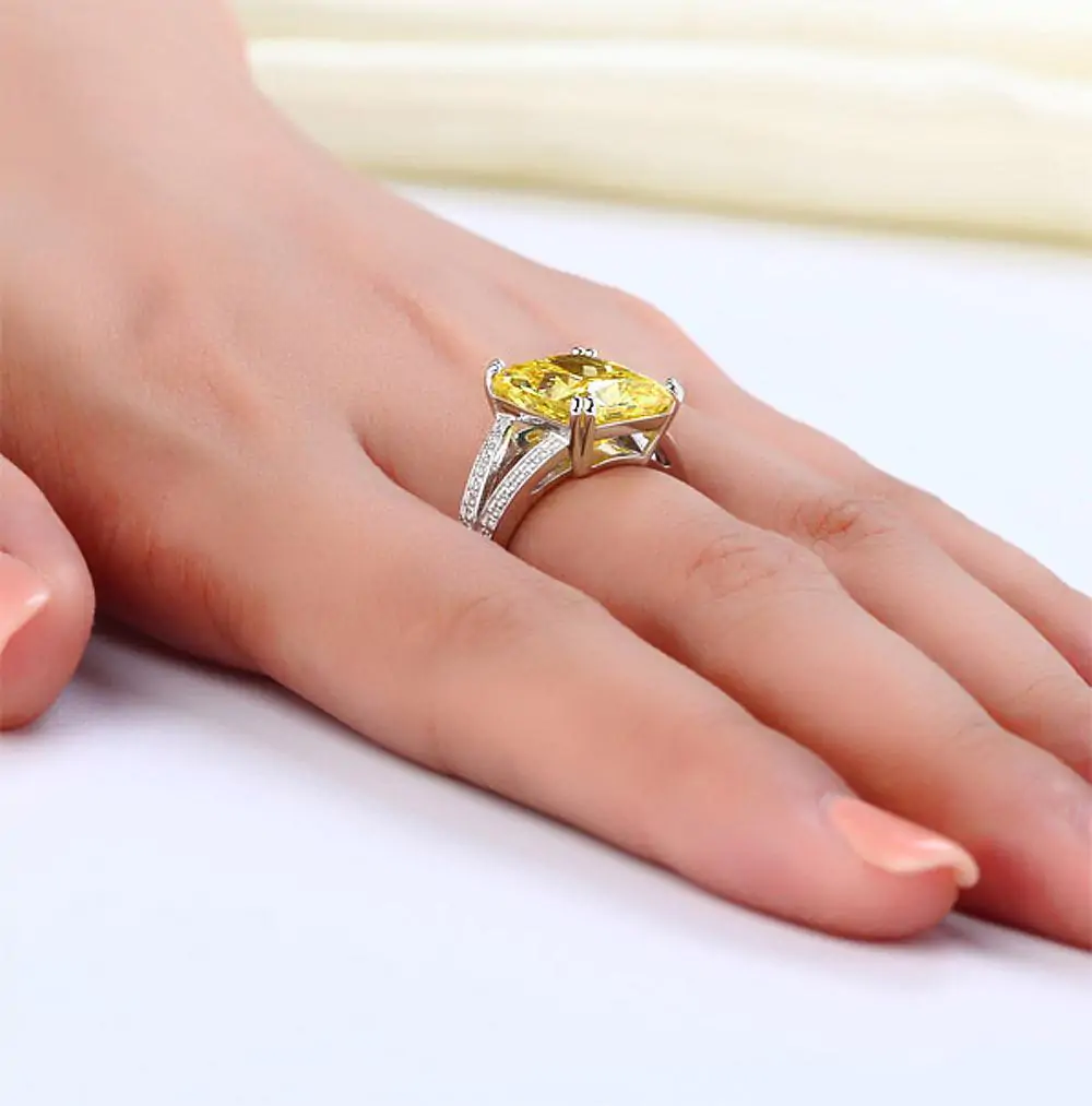 6 Carat Yellow Created Diamond Radiant Cut Ring - Image 5