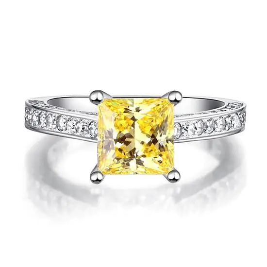 1.5 Carat Princess Cut Yellow Canary Created Diamond Ring - Image 2