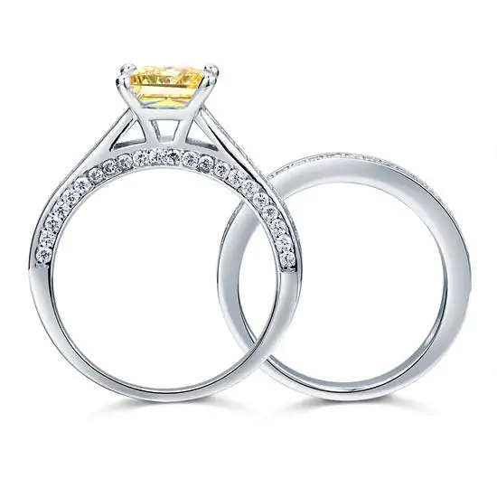 1.5 Ct Princess Cut Yellow Canary 2-Pcs Ring Set - Image 3