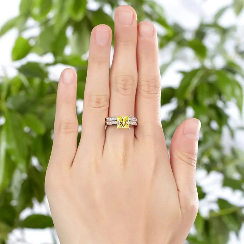 1.5 Ct Princess Cut Yellow Canary 2-Pcs Ring Set - Image 4