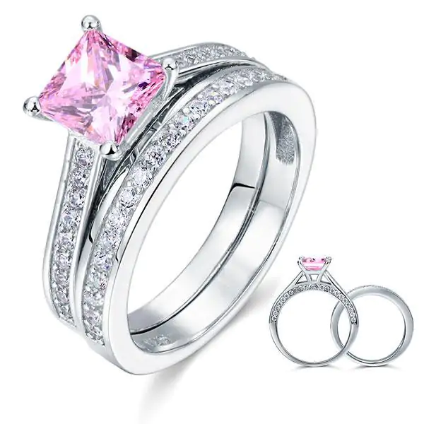 1.5 Carat Princess Cut 2-Pc Pink Created Diamond Set