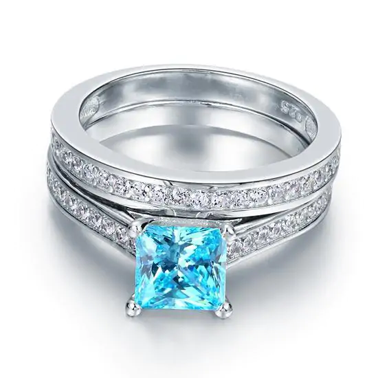 1.5 Carat Princess Cut 2-Pcs Blue Created Diamond Set - Image 2