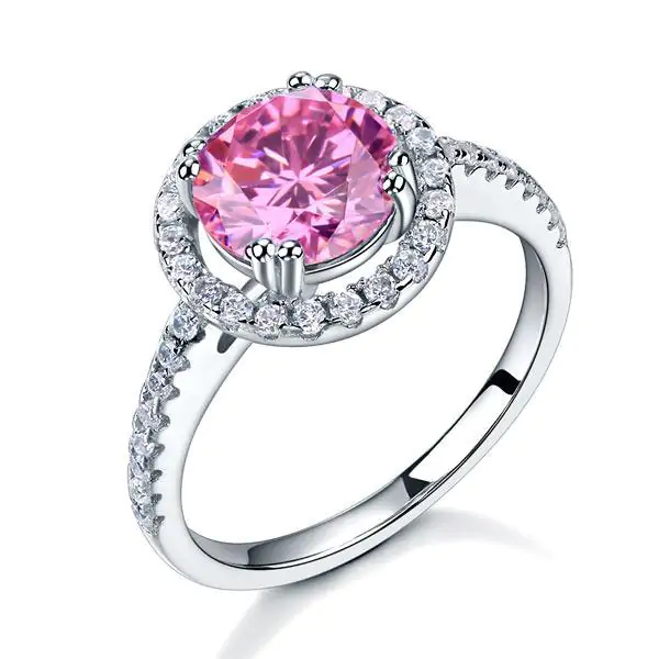Halo Ring 2 Carat Pink Created Diamond