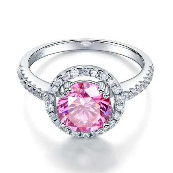 Halo Ring 2 Carat Pink Created Diamond - Image 2