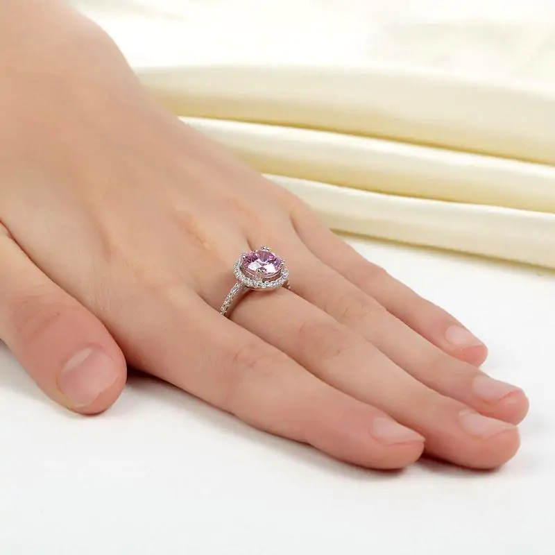Halo Ring 2 Carat Pink Created Diamond - Image 6