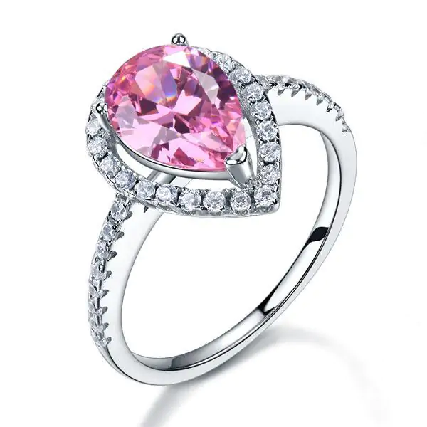 Pear Cut Pink Created Diamond Ring