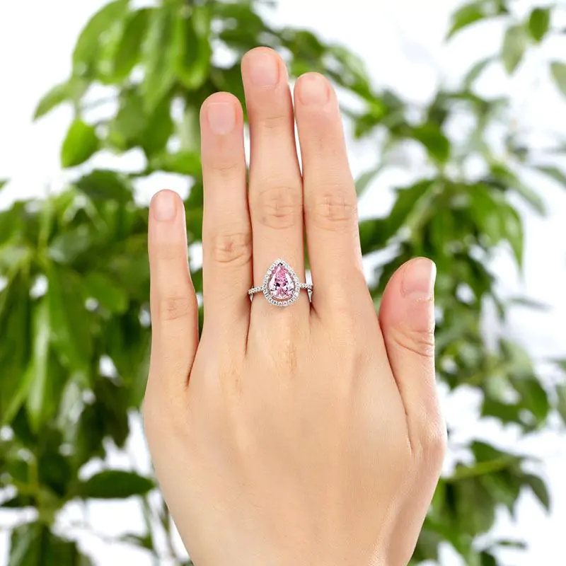 Pear Cut Pink Created Diamond Ring - Image 6