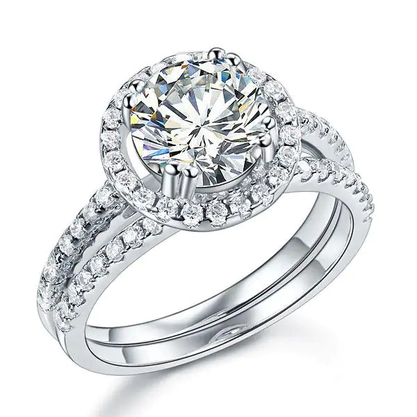 Halo Ring Set 2 Carat Created Diamond - Image 4