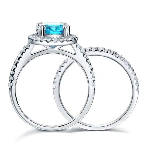 Halo Ring Set 2 Carat Blue Created Diamond - Image 5