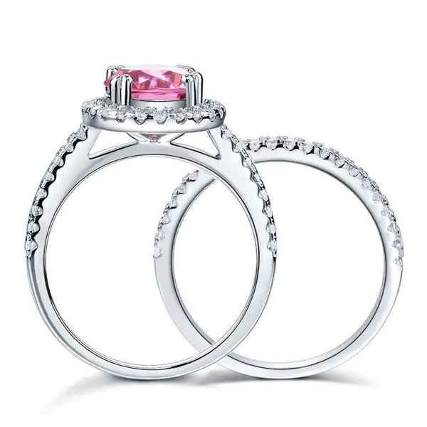 Halo 2 Carat Pink Created Diamond Ring Set - Image 3