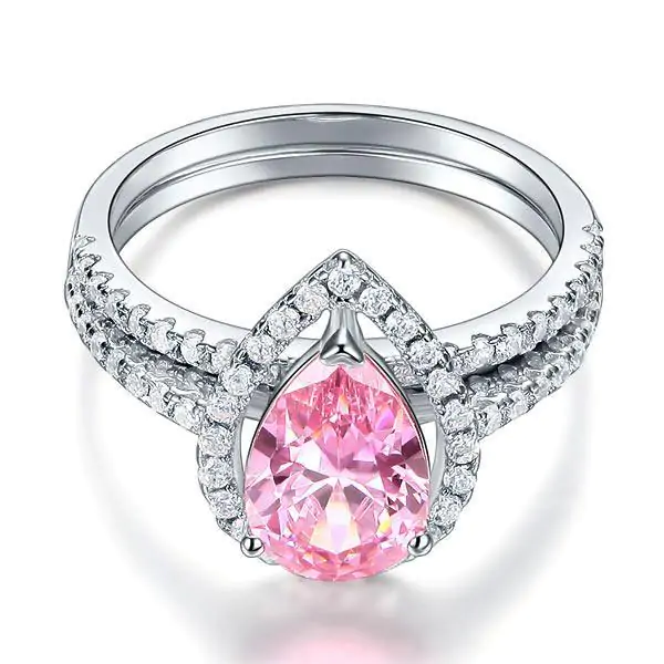 2 Carat Pear Cut Pink Created Diamond Ring - Image 4