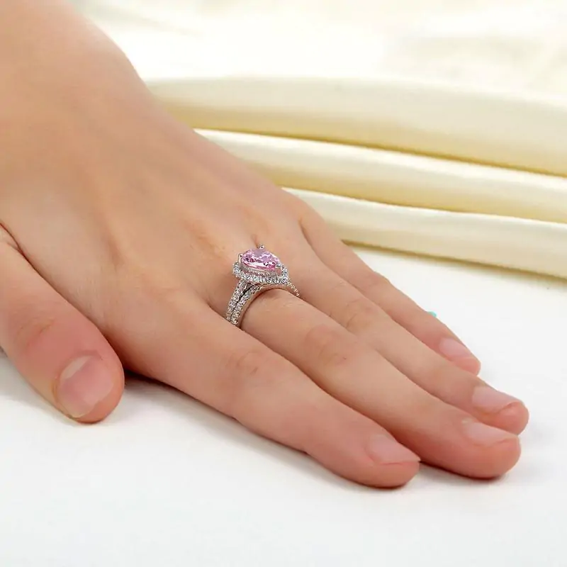 2 Carat Pear Cut Pink Created Diamond Ring - Image 6