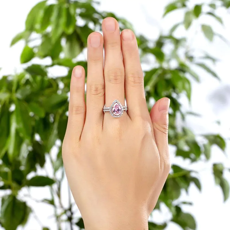 2 Carat Pear Cut Pink Created Diamond Ring - Image 2