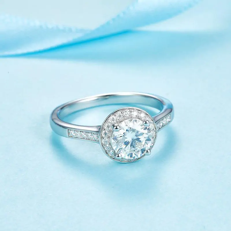 1 Carat Moissanite Diamond Halo Engagement Ring - Image 6