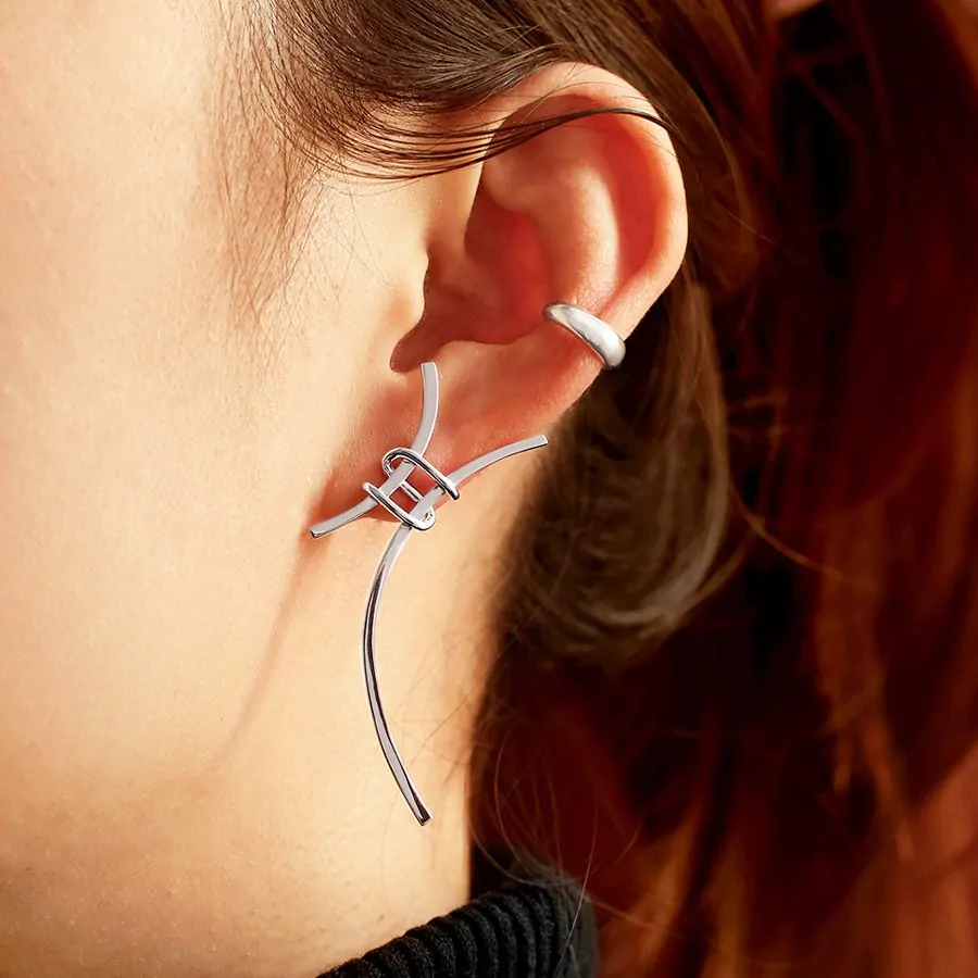 Exaggerated H Letter 925 Sterling Silver Stud Earrings - Image 2