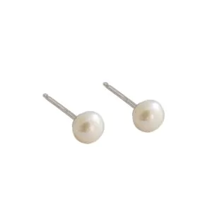 Round Natural Pearls 925 Sterling Silver Stud Earrings