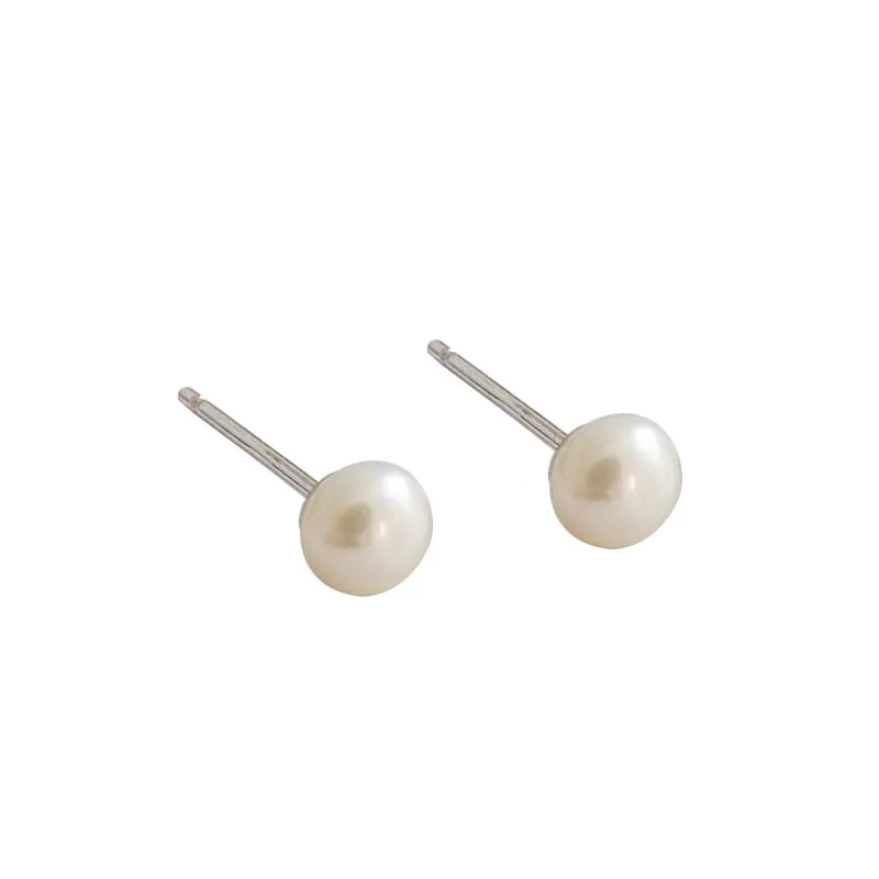 Round Natural Pearls 925 Sterling Silver Stud Earrings