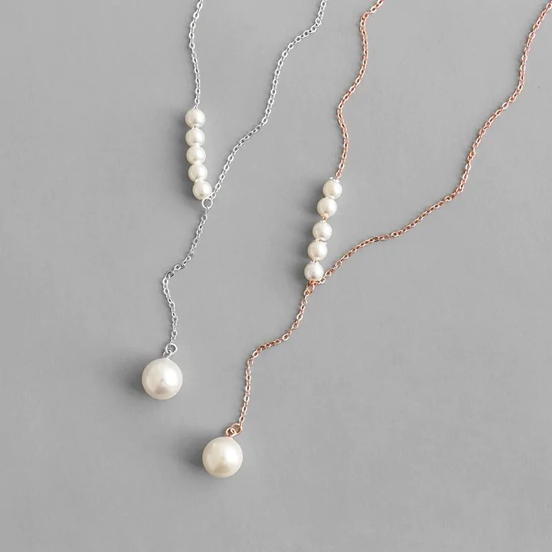 Round Shell Pearls Y Shape 925 Sterling Silver Necklace