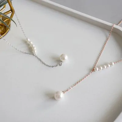 Round Shell Pearls Y Shape 925 Sterling Silver Necklace - Image 2