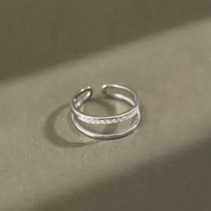 Double Layer CZ Lines 925 Sterling Silver Adjustable Ring