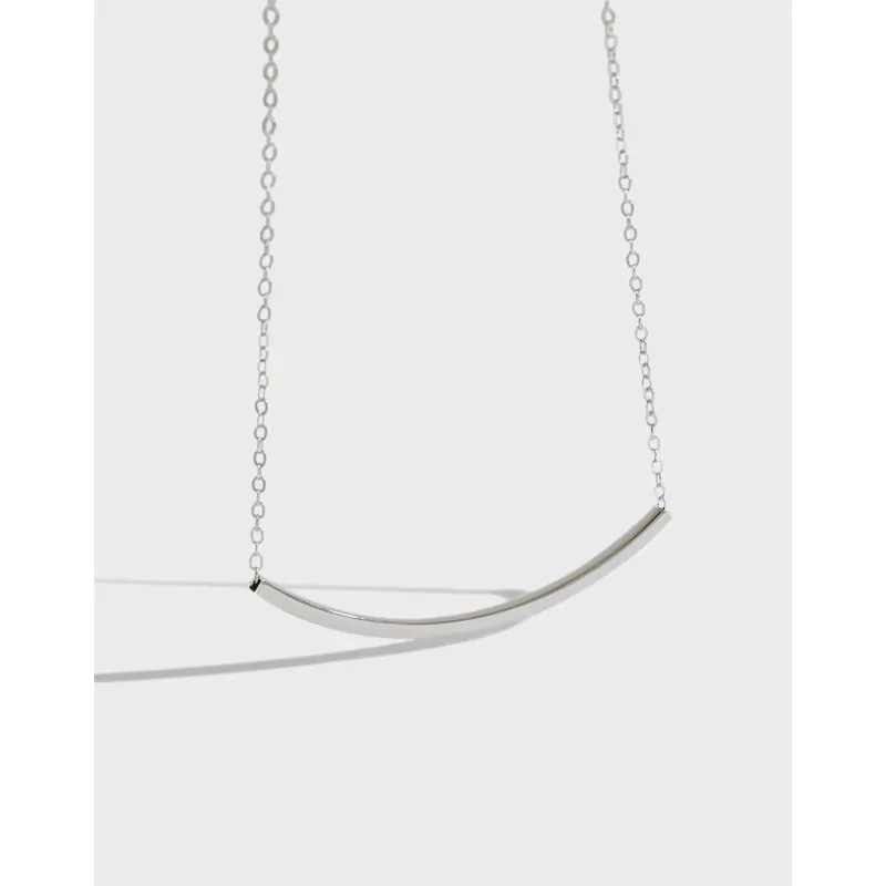 Geometric Square Tube Smile 925 Sterling Silver Necklace