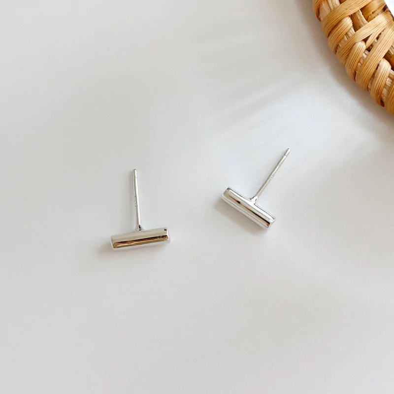 Geometric Small Cylinders 925 Sterling Silver Stud Earrings - Image 2