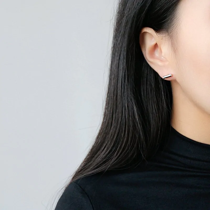 Geometric Small Cylinders 925 Sterling Silver Stud Earrings - Image 3