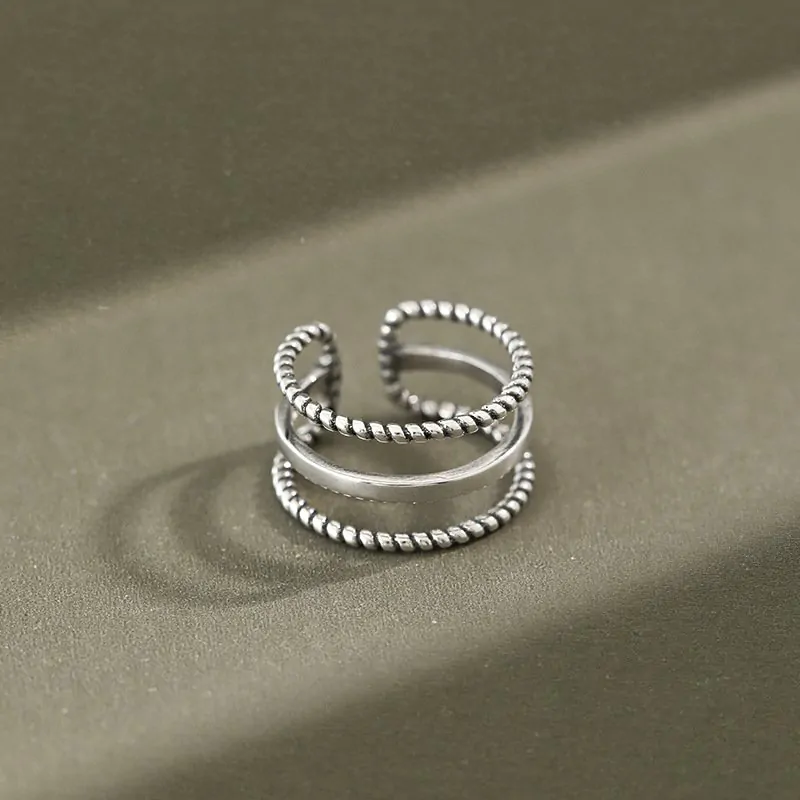 Vintage Triple Layer Twist 925 Sterling Silver Adjustable Ring - Image 4