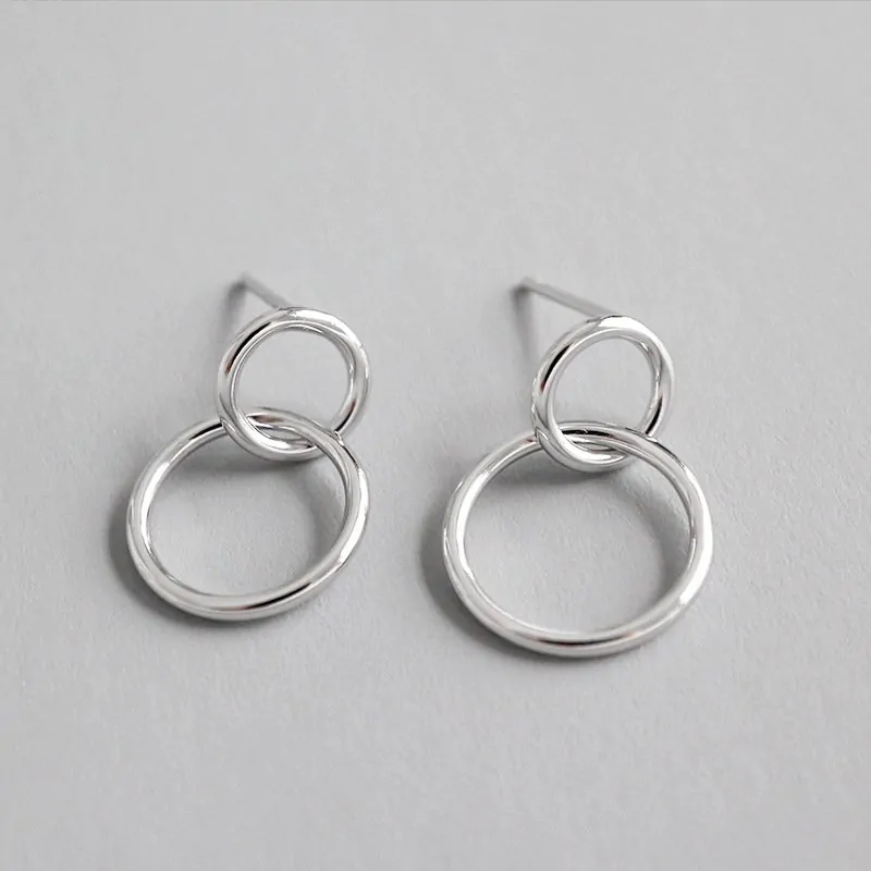 Geometric Double Loops 925 Sterling Silver Stud Earrings - Image 5