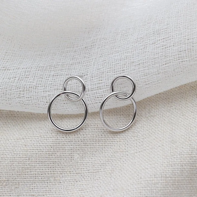 Geometric Double Loops 925 Sterling Silver Stud Earrings - Image 2