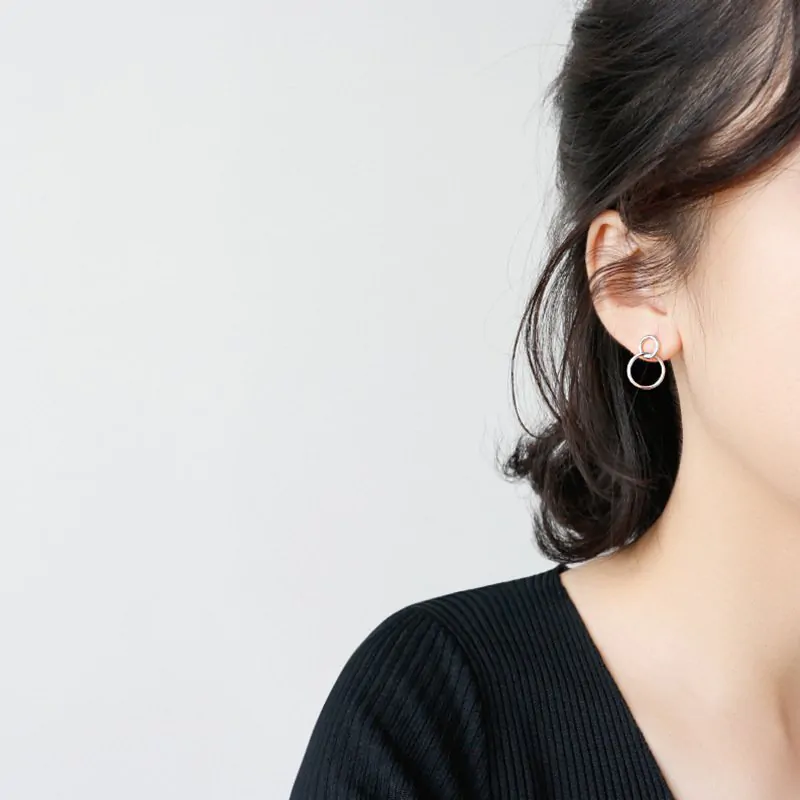 Geometric Double Loops 925 Sterling Silver Stud Earrings - Image 3