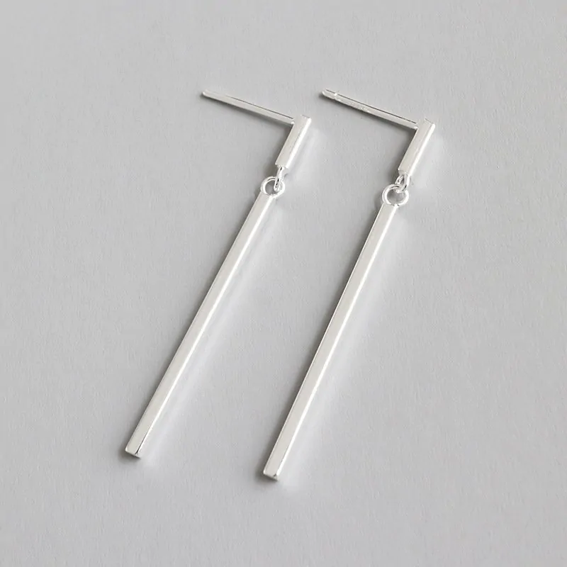 Geometric Simple Rectangle Stick 925 Sterling Silver Dangling Earrings - Image 5