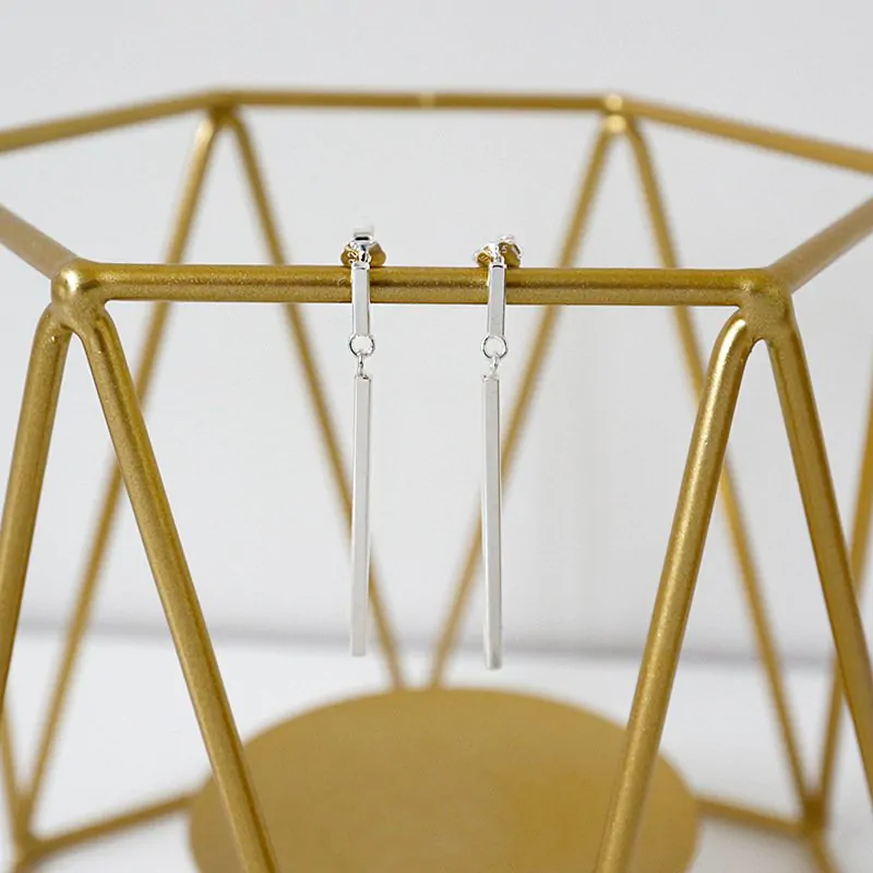 Geometric Simple Rectangle Stick 925 Sterling Silver Dangling Earrings - Image 2