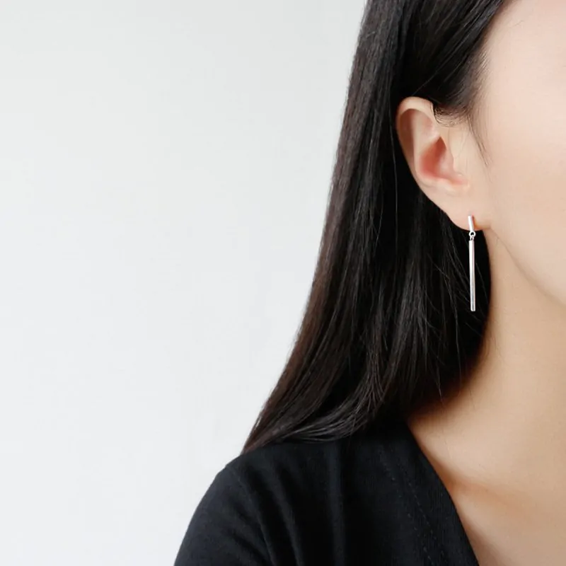 Geometric Simple Rectangle Stick 925 Sterling Silver Dangling Earrings - Image 3