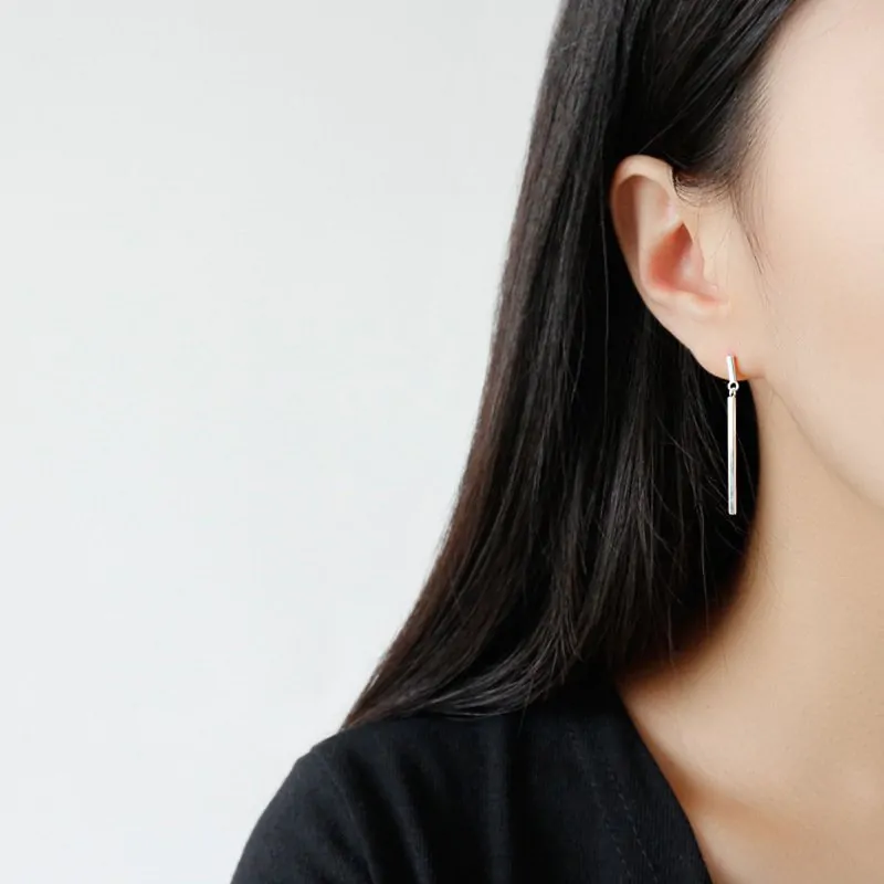 Geometric Simple Rectangle Stick 925 Sterling Silver Dangling Earrings - Image 4