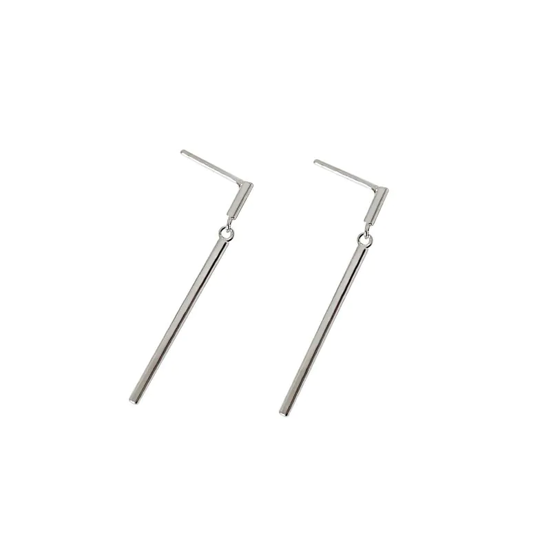 Geometric Simple Rectangle Stick 925 Sterling Silver Dangling Earrings