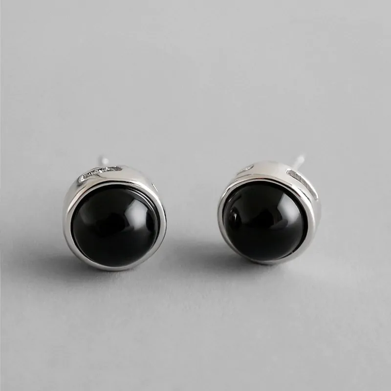 Round Natural Agate 925 Sterling Silver Stud Earrings - Image 5