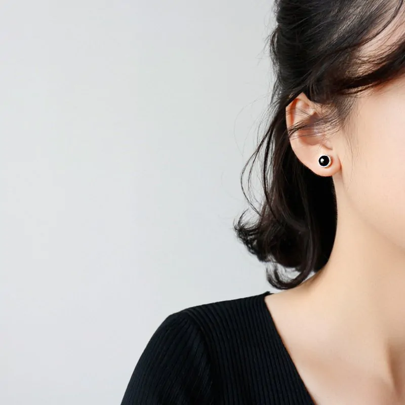 Round Natural Agate 925 Sterling Silver Stud Earrings - Image 3