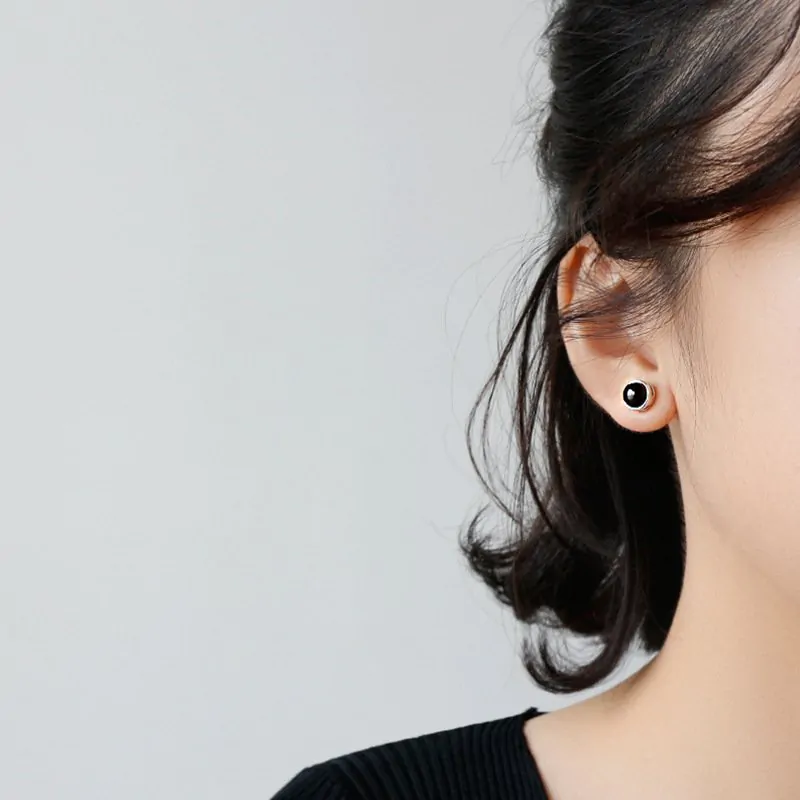 Round Natural Agate 925 Sterling Silver Stud Earrings - Image 4